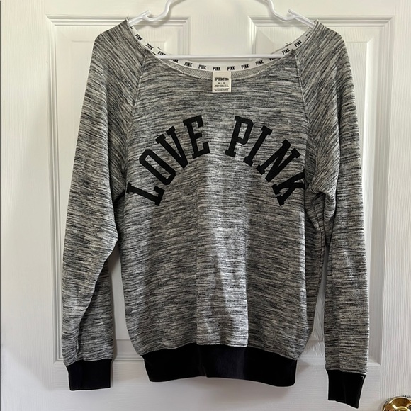 PINK Victoria's Secret Gray Crew Neck Sweater with Black Accents - Picture 1 of 4